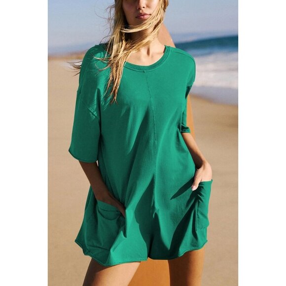 NEW FREE PEOPLE MOVEMENT HOT SHOT OVERSIZED ROMPER SMALL HERITAGE GREEN - Picture 1 of 9